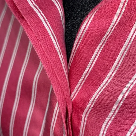 THOMAS PINK RED/WHITE PINSTRIPE DRESS SHIRT CUFFLINK STYLE CUFFS SZ 8